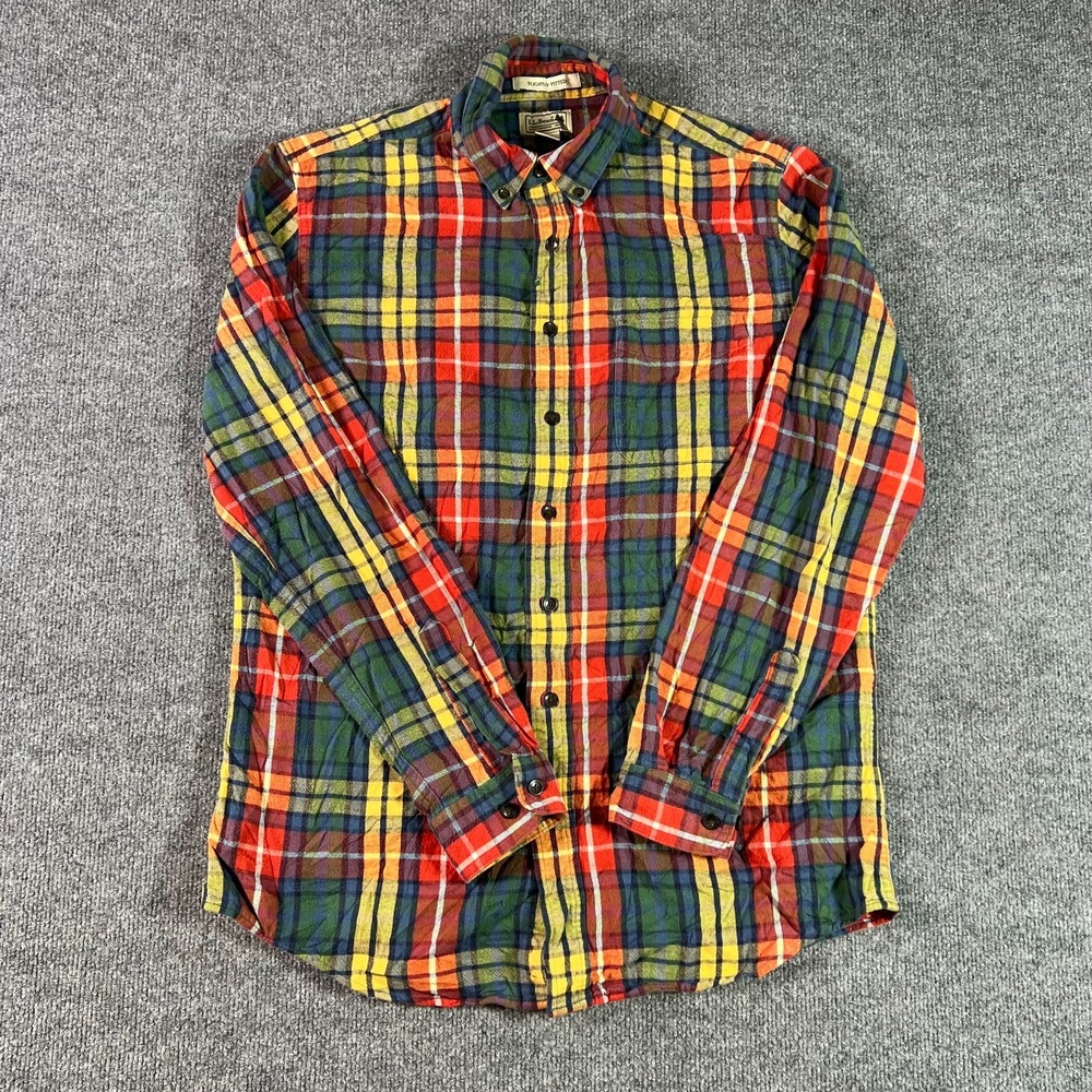 L.L. Bean Flannel Shirt Mens MTall Multicolor Plaid Slightly Fitted Button Front